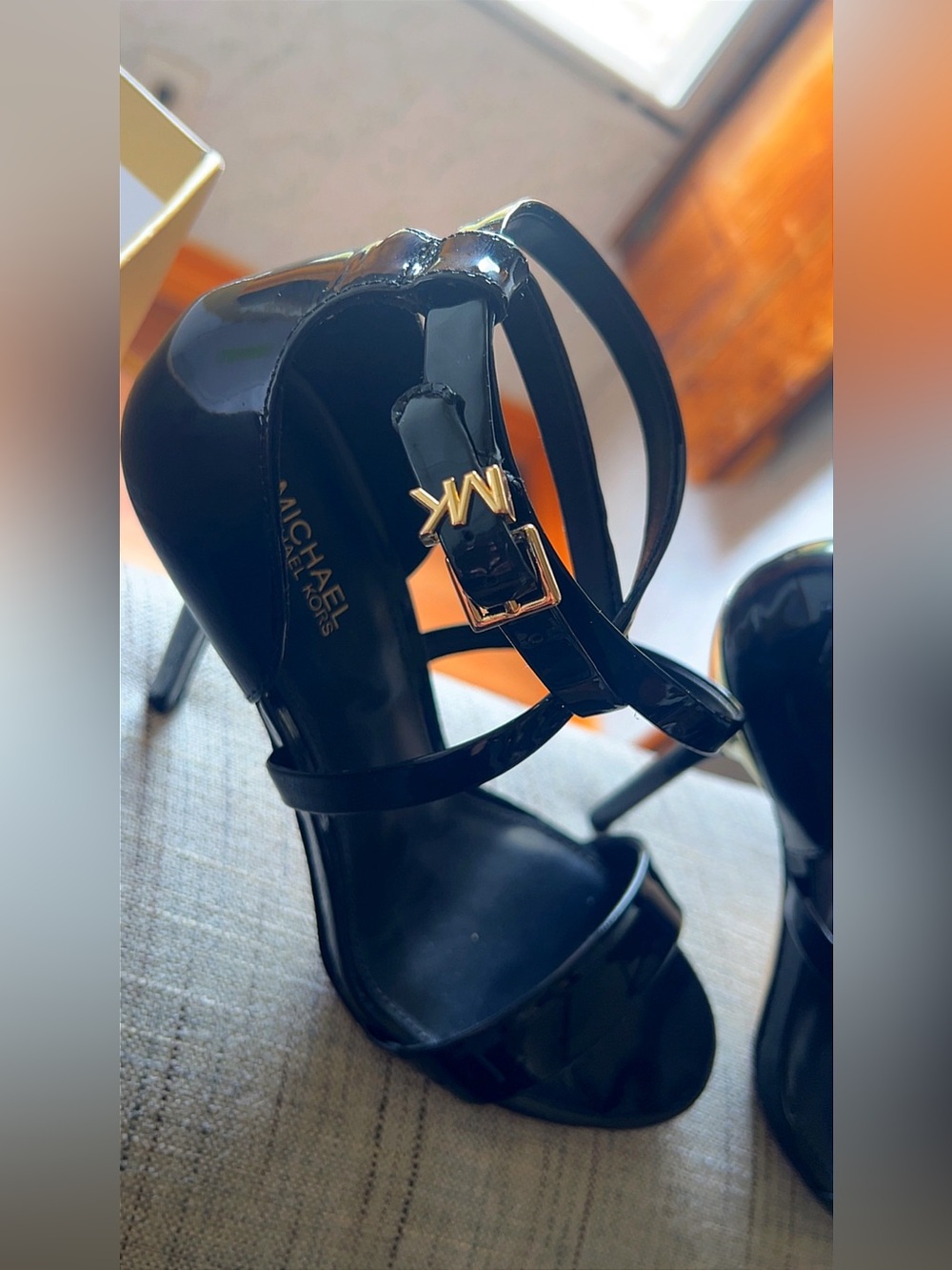 Michael Kors Black Patent Ankle Strap Stiletto Sandals Size 7.5